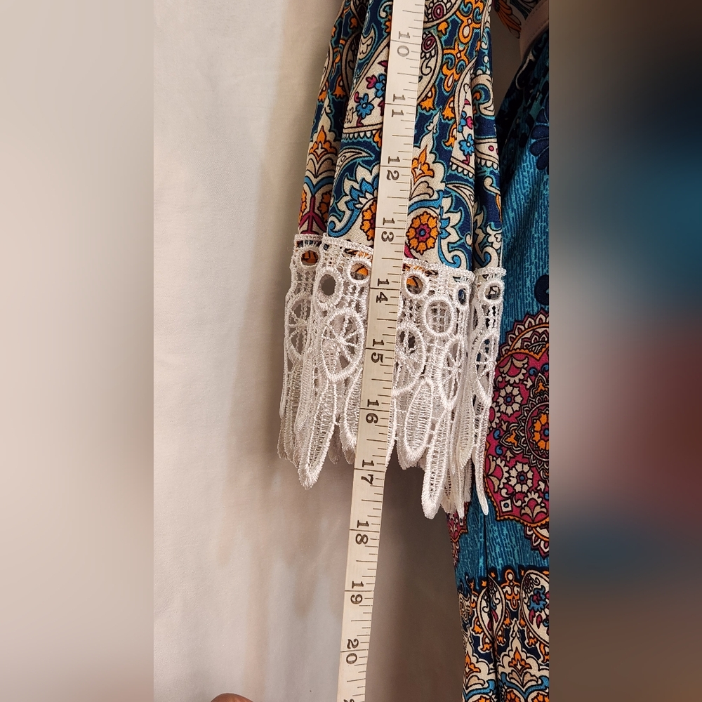 WinWin Blue Green boho off shoulder tunic dress - Picture 5 of 7